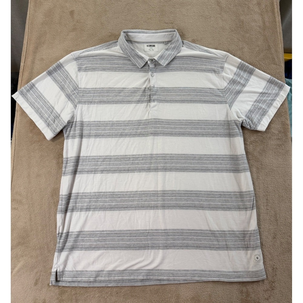 Linksoul Tempus Fugit Polo Shirt Mens 2XL White Grey Striped Luxury Golf S/S EUC
